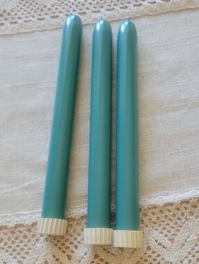 Vintage Turquoise Taper Candles - Pack of 3